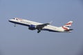 Amsterdam Airport Schiphol - Embraer 190 of British Airways takes off Royalty Free Stock Photo