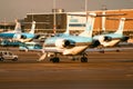 KLM airplanes warming up engines ready for takeoff