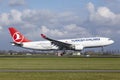 Amsterdam Airport Schiphol - Turkish Airlines Airbus A330 lands Royalty Free Stock Photo