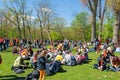 AMSTERDAM-APRIL 27: People in orange celebrate King's Day in on April 27,2015 in Vondelpark, the Netherlands.