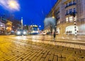 AMSTERDAM - APRIL 29, 2013: Tourists in city center at night. Mo Royalty Free Stock Photo