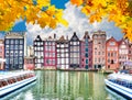 Amsterdam architecture at Damrak canal in autumn, Netherlands Royalty Free Stock Photo