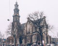 Amsterdam autumn in the morning, old city centre, bridge, canals of Amsterd Royalty Free Stock Photo