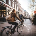 amsterdam bicycle riders with background blurred