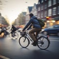 amsterdam bicycle riders with background blurred Royalty Free Stock Photo