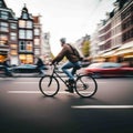 amsterdam bicycle riders with background blurred Royalty Free Stock Photo