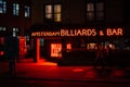 Amsterdam Billiards & Bar neon sign at night, in the East Village, Manhattan, New York City Royalty Free Stock Photo