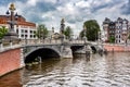 Blauwbrug near Amsterdam Stopera over river Amstel