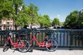 Amsterdam canal and bicycles Royalty Free Stock Photo