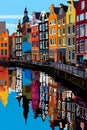 Amsterdam canal with colorful dutch houses in Netherlands Royalty Free Stock Photo