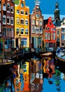 Amsterdam canal with colorful dutch houses in Netherlands Royalty Free Stock Photo