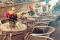 Amsterdam canal empty cafe romantic view Royalty Free Stock Photo