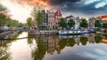 Amsterdam Canal houses at sunset reflections, Netherlands Royalty Free Stock Photo