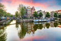 Amsterdam Canal houses at sunset reflections, Netherlands Royalty Free Stock Photo