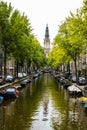 Amsterdam canal moored boats