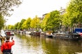 Amsterdam canal moored boats