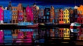 Amsterdam canal with colorful dutch houses in Netherlands Royalty Free Stock Photo