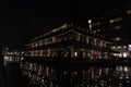 Amsterdam canal at night view floating restaurant