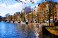 Amsterdam canal river in autumn Netherlands Royalty Free Stock Photo