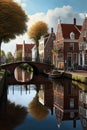 Amsterdam canal with typical houses and bridge, Holland, Netherlands. Royalty Free Stock Photo