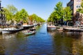 Amsterdam Canals and people enjoying spare time on their boats on a sunny day Royalty Free Stock Photo