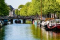 Amsterdam Canals and people enjoying spare time on their boats on a sunny day Royalty Free Stock Photo
