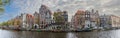 Panorama on the Amstel river in autumn in Amsterdam in Holland, Netherlands