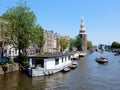 Amsterdam center - canal Oudeschans, canal houses with tower Montelbaanstoren