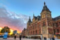 Amsterdam central station sunset