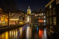 Amsterdam city canals at night Royalty Free Stock Photo