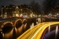 Amsterdam city canals at night Royalty Free Stock Photo