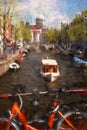 Amsterdam city in Holland, artwork in painting style Royalty Free Stock Photo