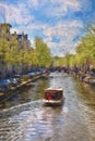 Amsterdam city in Holland, artwork in painting style