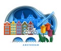 Amsterdam city in Holland travel landscape vector