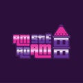 Abstract vector illustration of Amsterdam city logo with caption and building. Netherlands, Europe. Typography design in