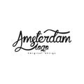 Amsterdam city name logo original design, original design, black ink hand written inscription, typography design for