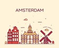 Amsterdam City skyline Trendy vector line art