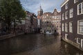 Amsterdam city view with canals and typical dutch houses, the Netherlands