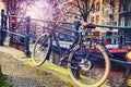 Amsterdam cityscape with old bicycle