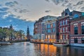 Amsterdam cityscape with sunset in Netherlands