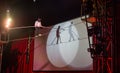 Amsterdam, 20 dec 2014: An acrobat from Circus Scott gives a blindfolded tightrope walking performance.