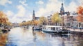 Amsterdam Elegance: Impressionistic Portrait of Tranquil Amstel River