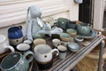 Ceramic tableware in the shop window