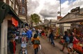 Amsterdam, Holland, August 2019. At the flower market, tourists walk along the sequence of exhibitor benches. A large variety of Royalty Free Stock Photo