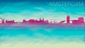 Amsterdam Holland City Skyline vector Silhouette. Broken Glass Abstract Geometric Dynamic Textured. Banner Background. Colorful Sh