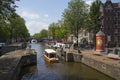 Boat lock on the Korte Prinsengracht and houseboat with flowers