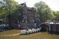 Touring boat at the Brouwersgracht on a sunny day