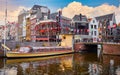 Amsterdam Holland Netherlands. Amstel river canals and boats Royalty Free Stock Photo