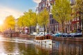 Amsterdam Holland Netherlands. Amstel river canals and boats