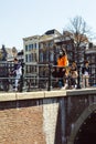 Amsterdam, Holland, the Netherlands - April 27 2021 kingsday celebration on the streets in the Dutch capital during the corona Royalty Free Stock Photo